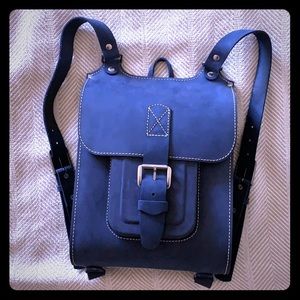 Navy Blue Leather Backpack